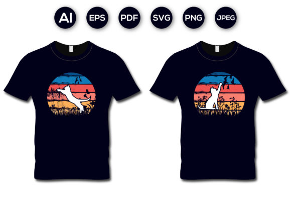 Cat Design Retro Sunset