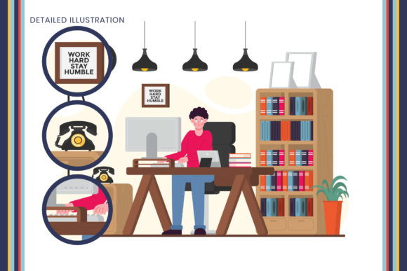 Modern Retro Office Scene Illustration C