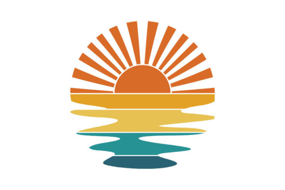 Retro Sunset Rays Wavy Water PNG SVG