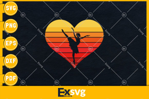 Retro Vintage Sunset Ballet Dancer Heart