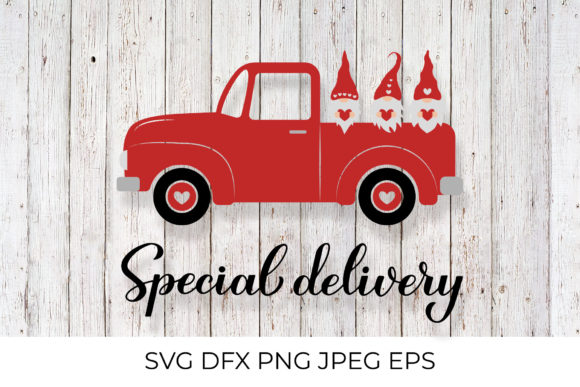 Valentines Red Retro Truck and Gnomes