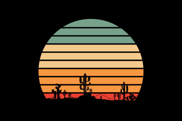 Vintage Retro Sunset Cactuses